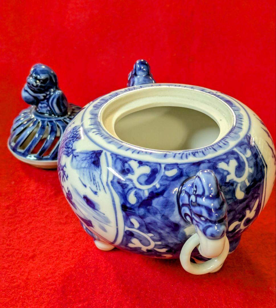 香炉-工芸品/九谷焼/九谷焼香炉 直作染付香炉/九谷焼 耳付香炉/茶道具