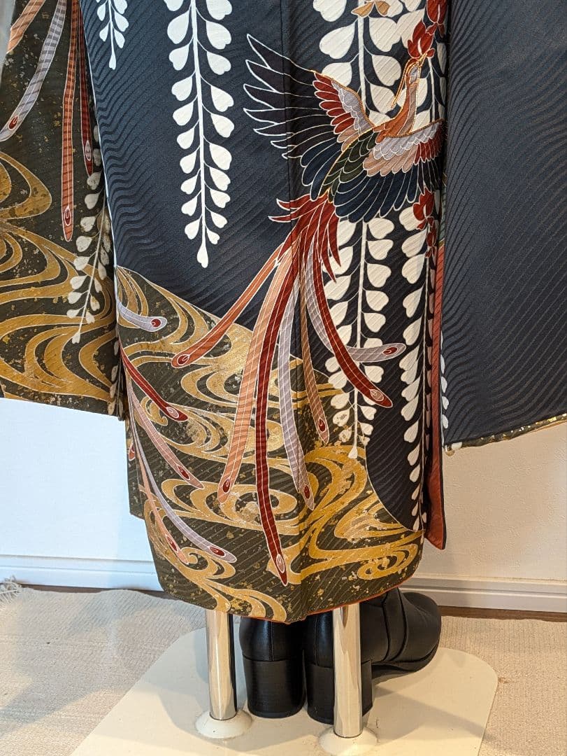 振袖フルセット 身丈158裄66.5 黒 グレー 金彩 逸品 成人式