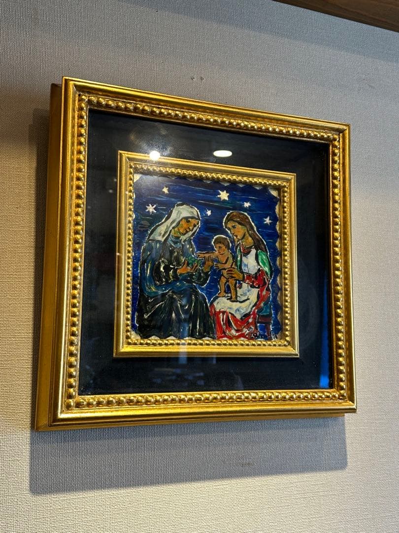 田中忠雄　作　ガラス絵　キリスト教美術　幼な子をかこむマリアとアンナ