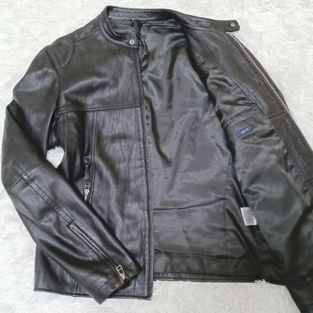 完売品✨オールドユニクロ レザー シングルライダース シワ加工 大きいサイズ 黒