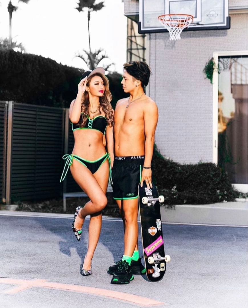 ALENCY 水着 ショートパンツ 黒/緑