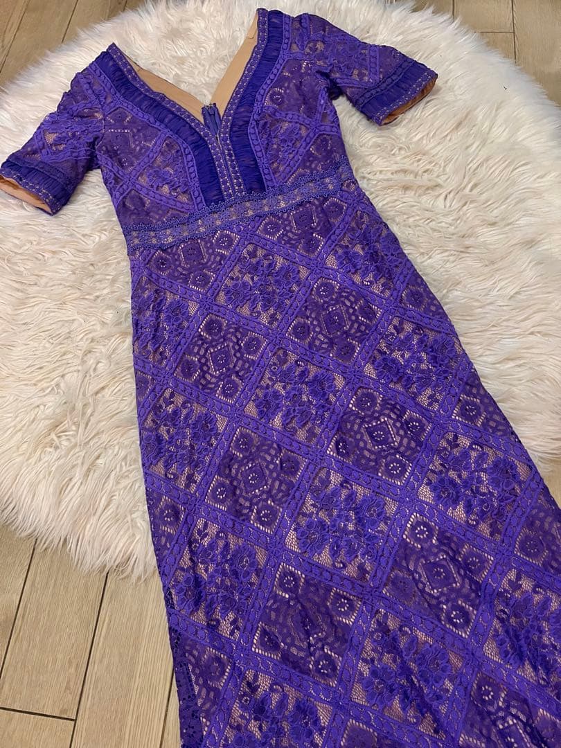 ※てんとう虫【TADASHI SHOJI】紫　レース　ロングドレス