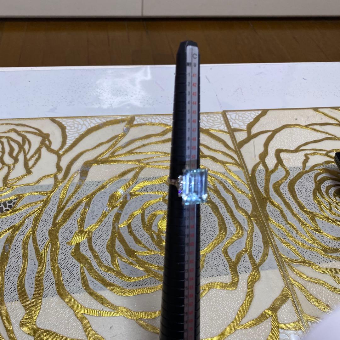 大粒アクアマリン13.88 ダイヤ0.31 プラチナ900リング　超お買い得