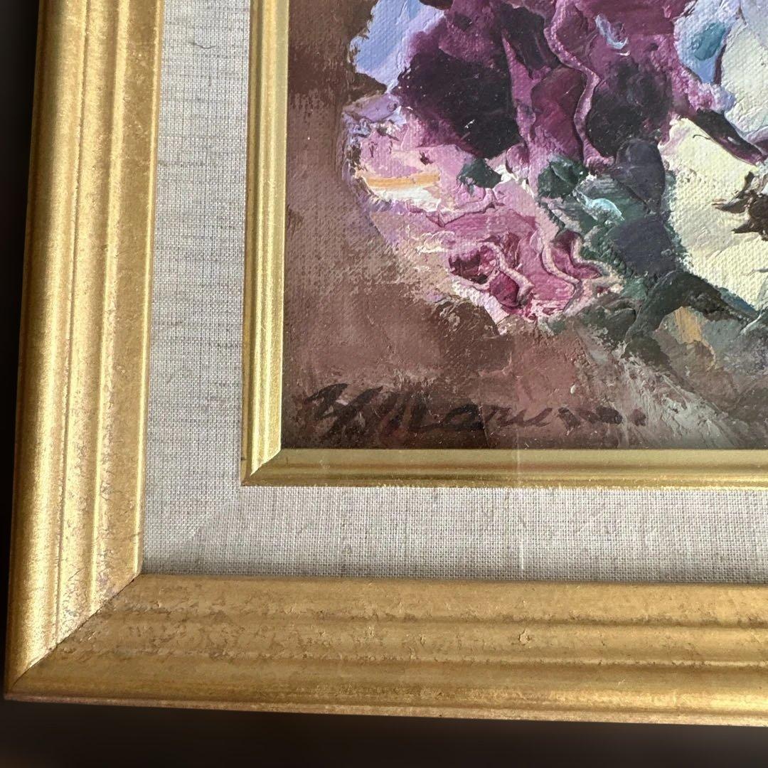 瞬間的お値下げ‼️とても素敵なパンジーの花の油彩画 ゴールドフレーム丸茂義輝