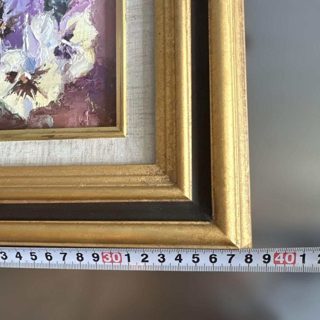 瞬間的お値下げ‼️とても素敵なパンジーの花の油彩画 ゴールドフレーム丸茂義輝