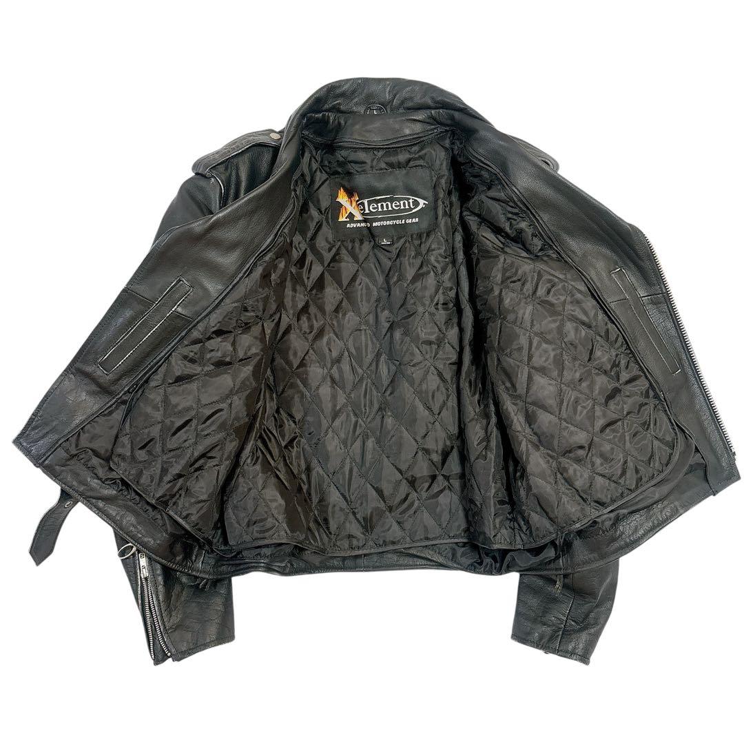 古着　美品　スカル　xelement ダブル　ライダースジャケット　L