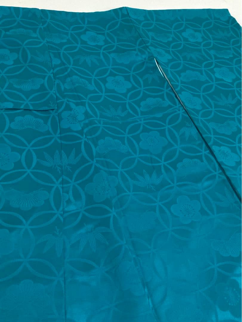 無地振袖 紋意匠 シンプル 青緑系 身丈162cm 撥水加工済み