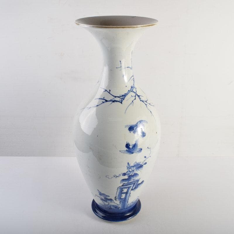 瀬戸焼　古瀬戸　染付花鳥文広口瓶　花瓶　高さ約54cm　M　R8797H