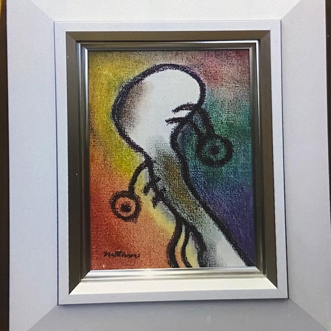 髪を結ぶ女　額縁入り　絵画　by M.Onishi