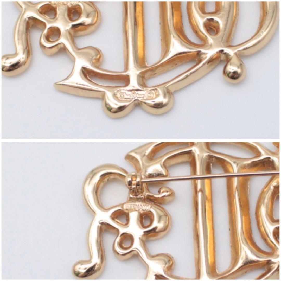 極美品 クリスチャンディオール ゴールド ブローチ エンブレム ラインストーン