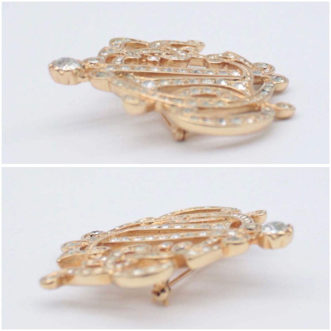 極美品 クリスチャンディオール ゴールド ブローチ エンブレム ラインストーン