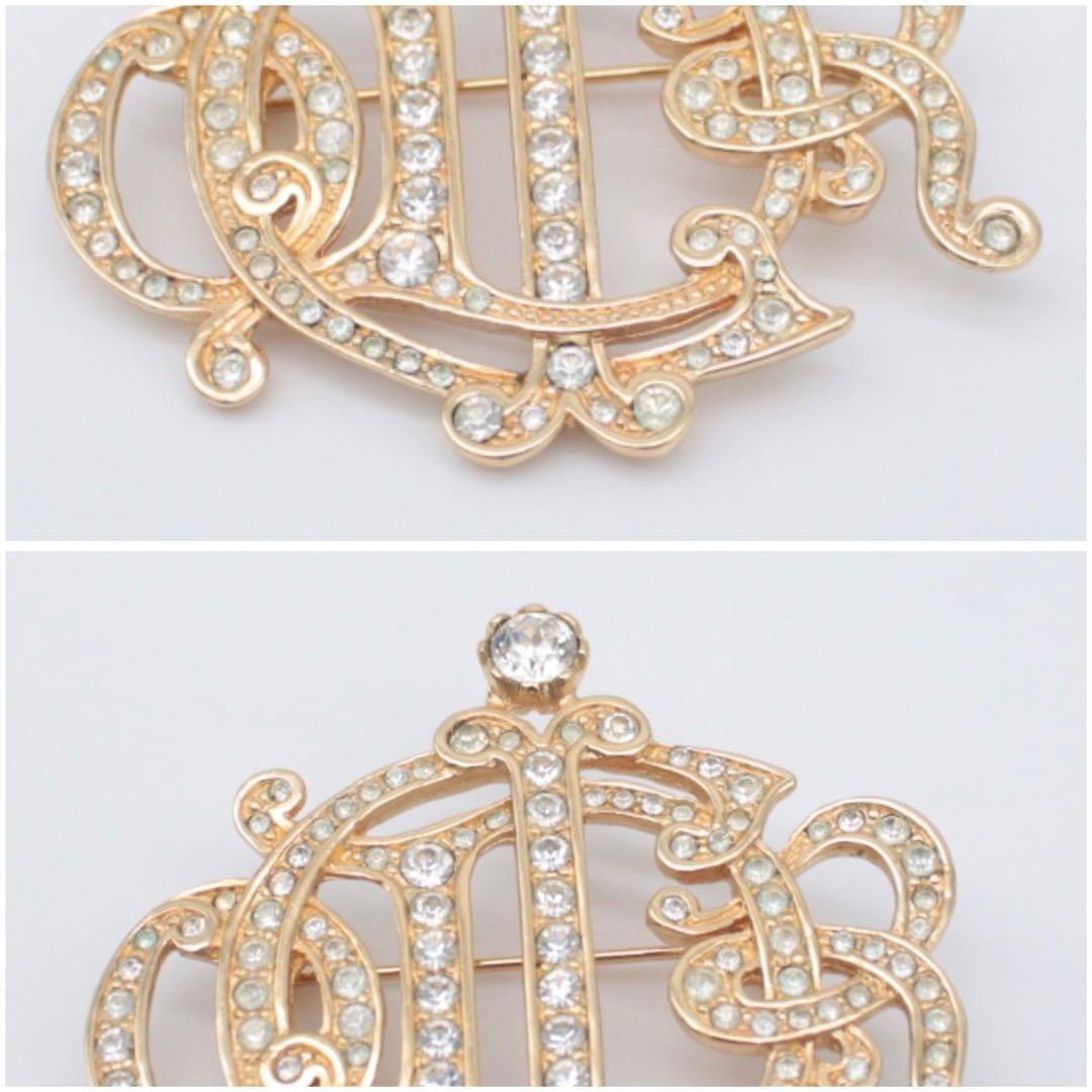 極美品 クリスチャンディオール ゴールド ブローチ エンブレム ラインストーン