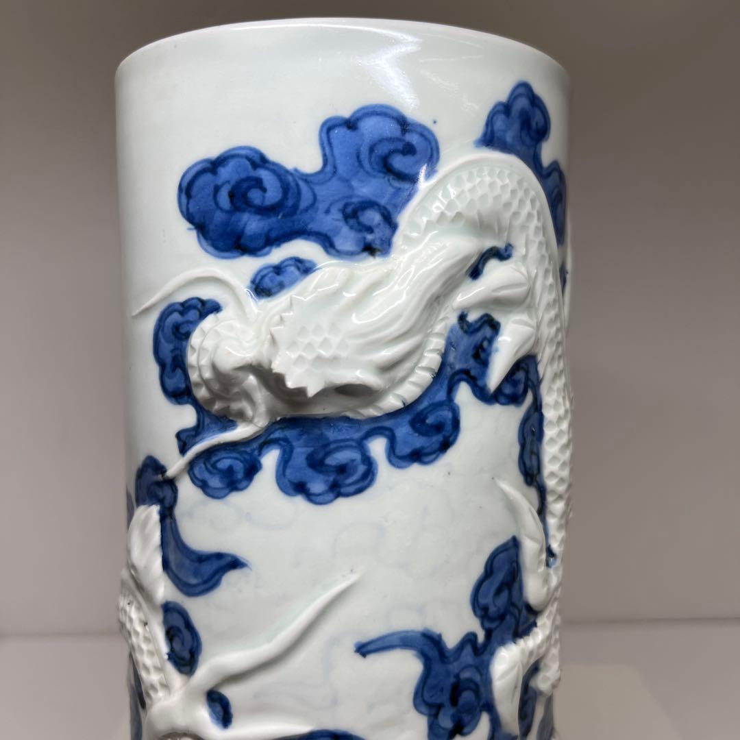 江戸時代　平戸焼　龍浮彫花瓶　高さ約33㎝　本Y7-0702⭐︎1Fトコエサ