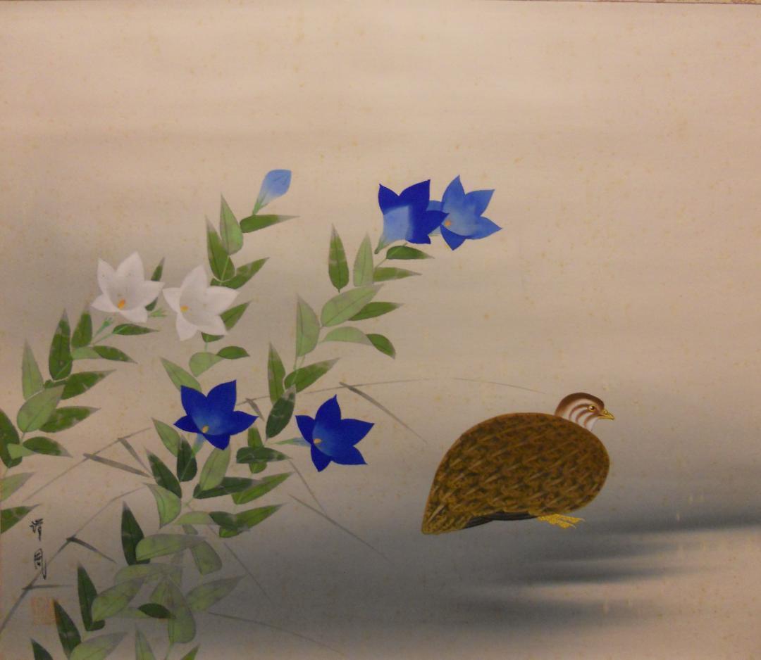 掛け軸 清風 桔梗 絹本 希少 軸装 茶道具 掛軸 です。