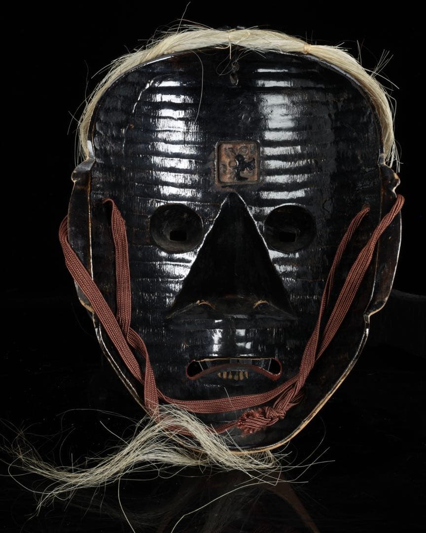 初代 野川陽山 時代能面 木彫 翁 姥 一対 箱付 在銘 小尉面 古美術 骨董品