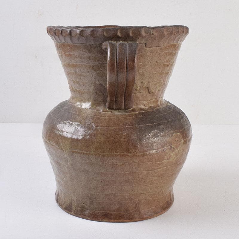 壺屋焼　爍山銘　内魚刻　双耳壷　花瓶　時代箱　M　R9056H