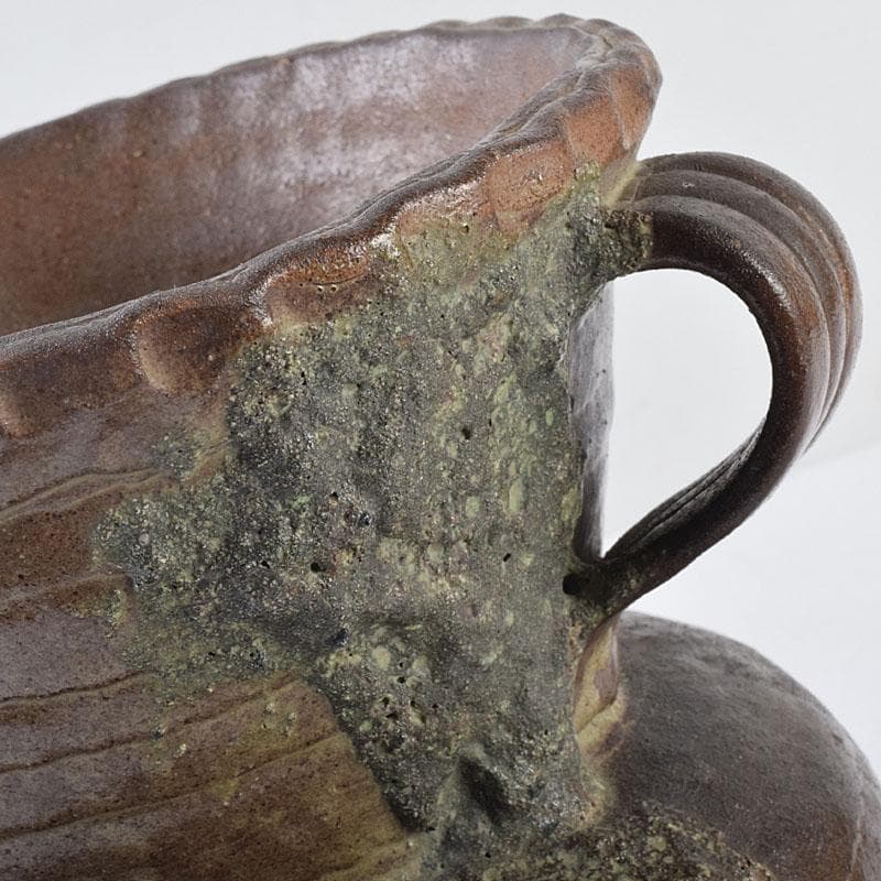 壺屋焼　爍山銘　内魚刻　双耳壷　花瓶　時代箱　M　R9056H