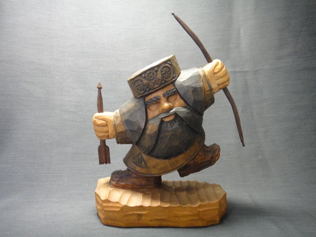 川上 哲 （さとる）作　アイヌ コロポックル 木彫り 彫刻　藤戸竹喜 に師事