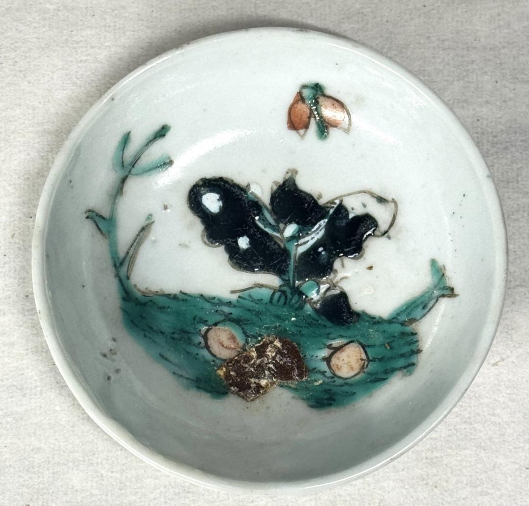 清 同治時代 粉彩花石虫紋皿 歴史唐物 琺瑯彩 伝世品焼物 中国 WWTT143