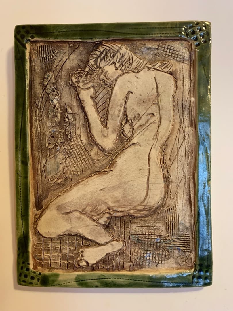 裸婦５　美術品　陶器製　信楽焼　アート　壁掛け