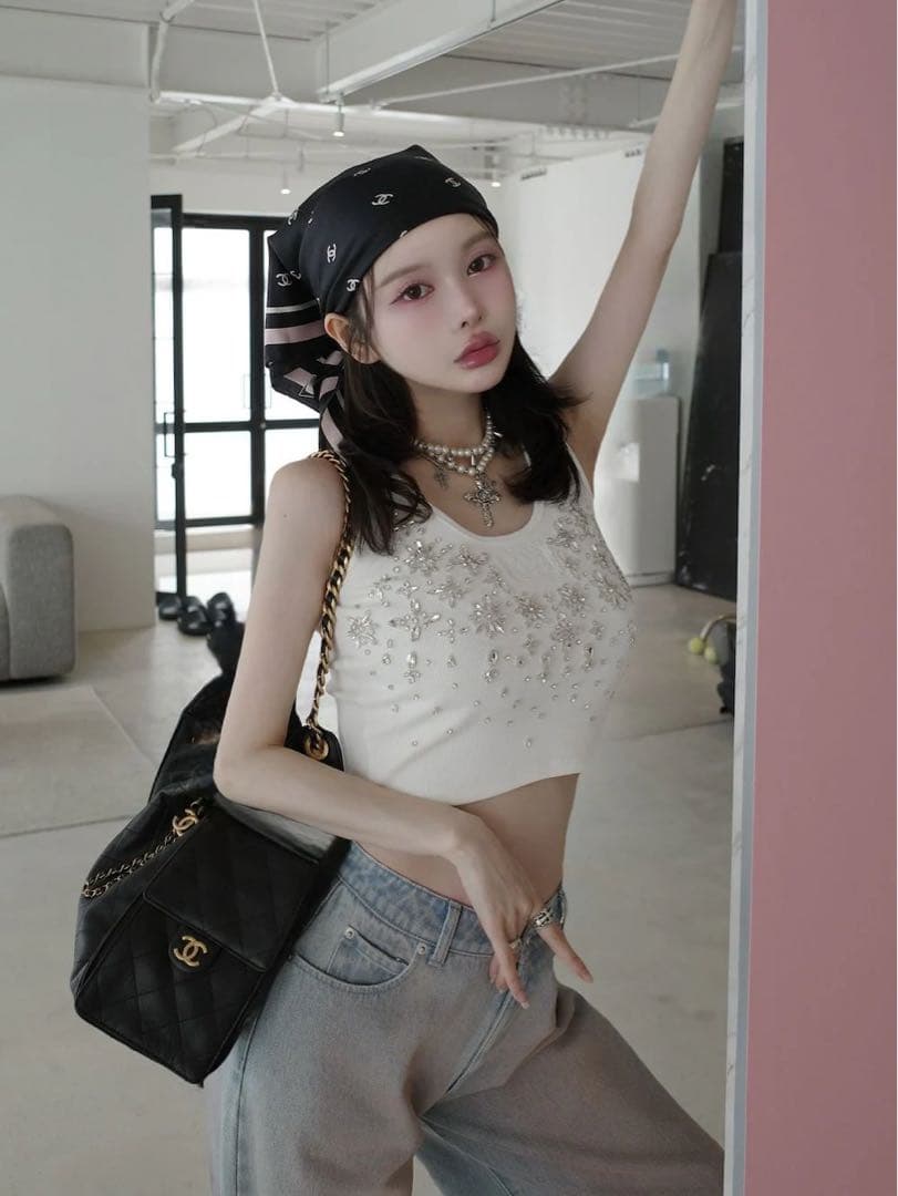 新品タグ付 ダーリッチ ジュエリーリブノースリトップス ホワイト