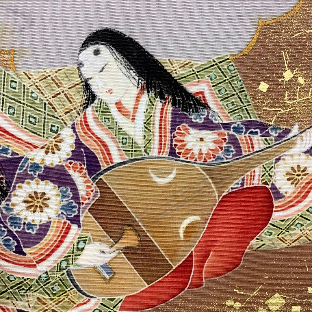 掛軸 田中鈴夫 友禅織 琵琶姫 共箱 染め物 伝統工芸