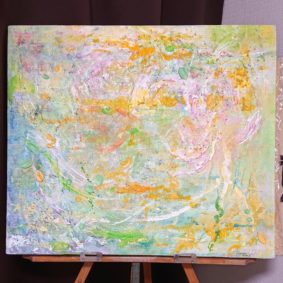 原画　息吹巡りて　F10号　インテリア　テクスチャーアート　森　自然　プレゼント