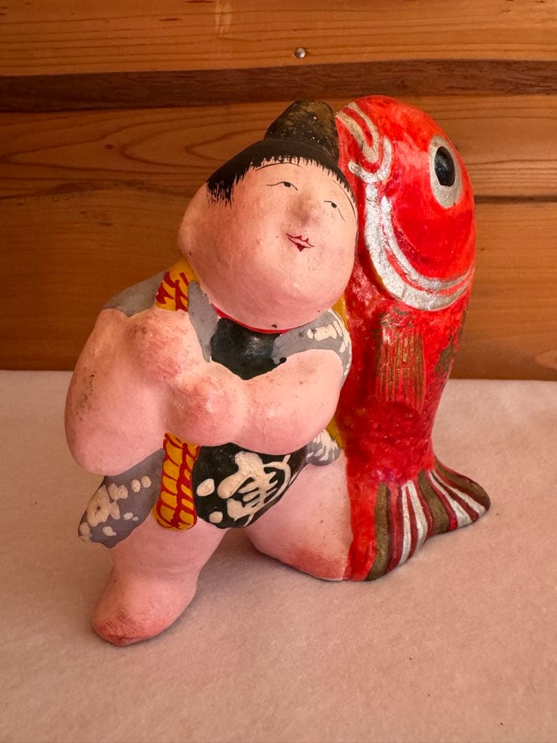 希少 中野土人形 奈良久雄 『鯛曳童子』郷土玩具 民藝 長野県