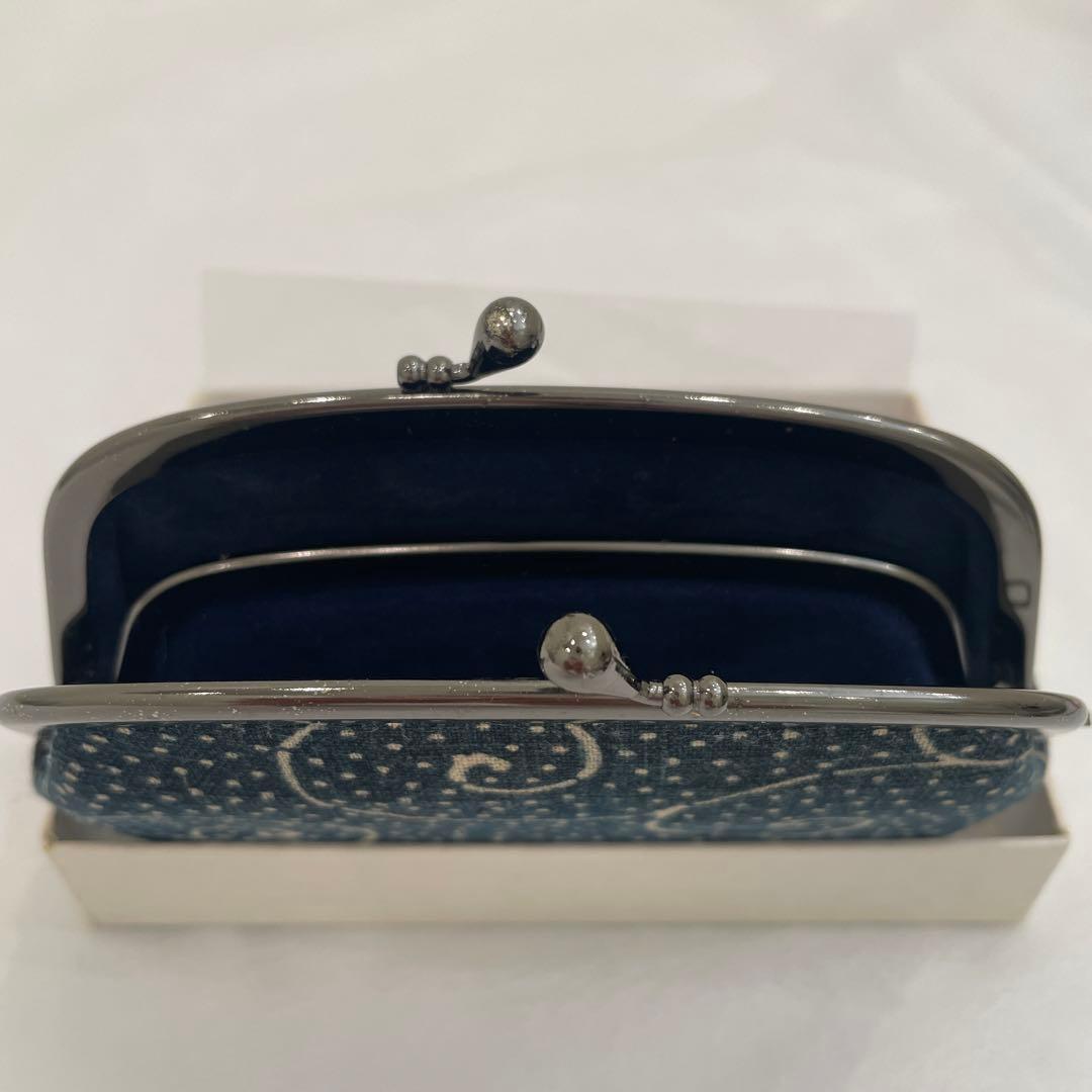 京都ちんぎれや　一点物　古布がま口財布 未使用品　藍色×朱色