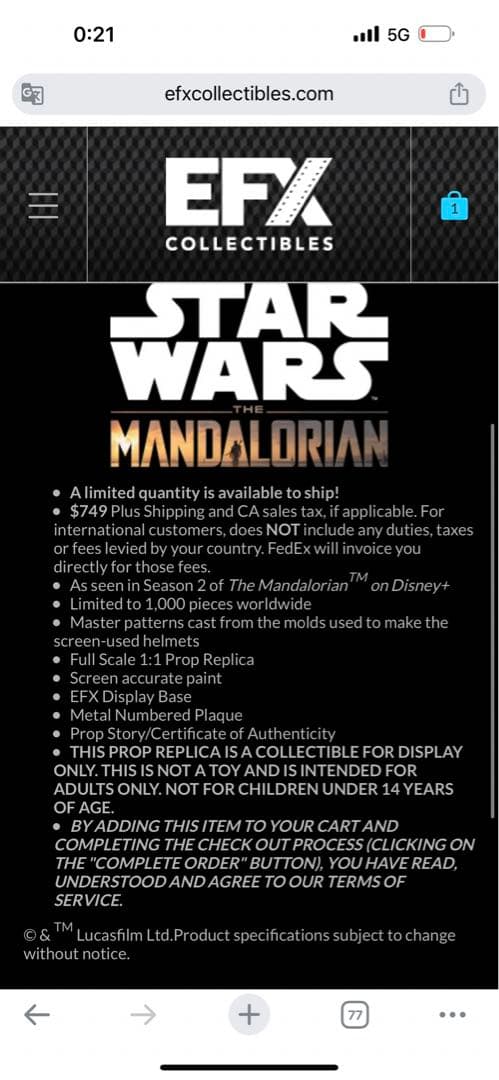 ホットトイズ　efx スターウォーズ　マンダロリアン　1000体限定