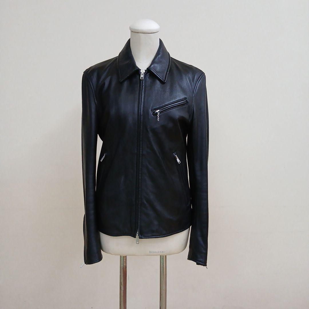タケオキクチ襟付シングルライダースジャケットラムレザーMサイズ