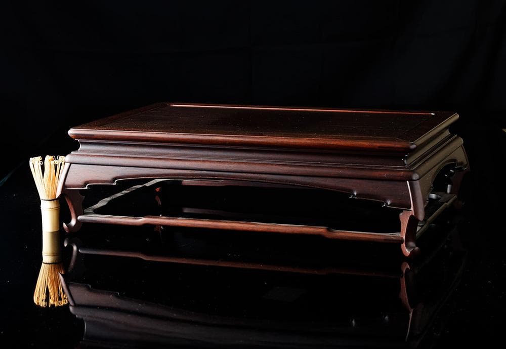 伝統工芸 高級花台 大阪唐木指物 新田隆造 作 紫檀 三重無地 長方花台