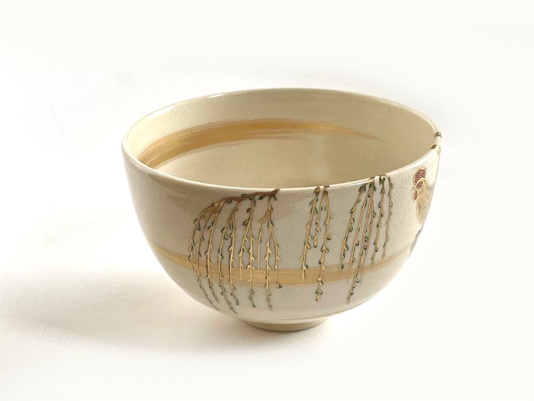 陶芸家　杉田祥平　清閑寺窯　色絵酉絵　茶碗　茶盌　抹茶碗　鳥　共箱