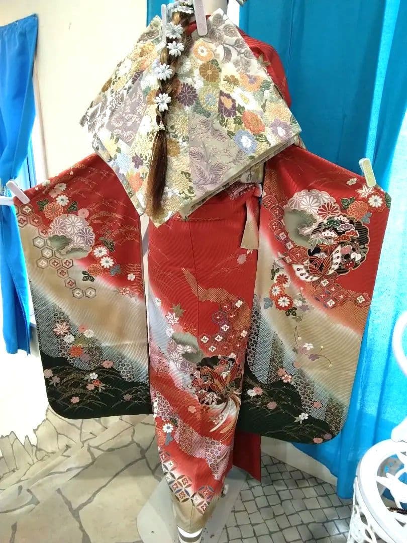 【新春】振袖フルセット、正絹振袖成人式、重ね衿帯揚げ帯締め、西陣唐織袋帯、襦袢