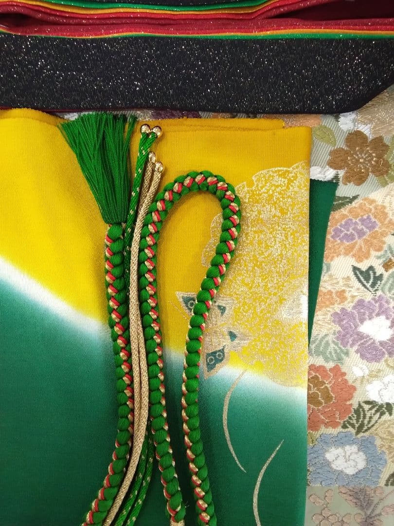 【新春】振袖フルセット、正絹振袖成人式、重ね衿帯揚げ帯締め、西陣唐織袋帯、襦袢