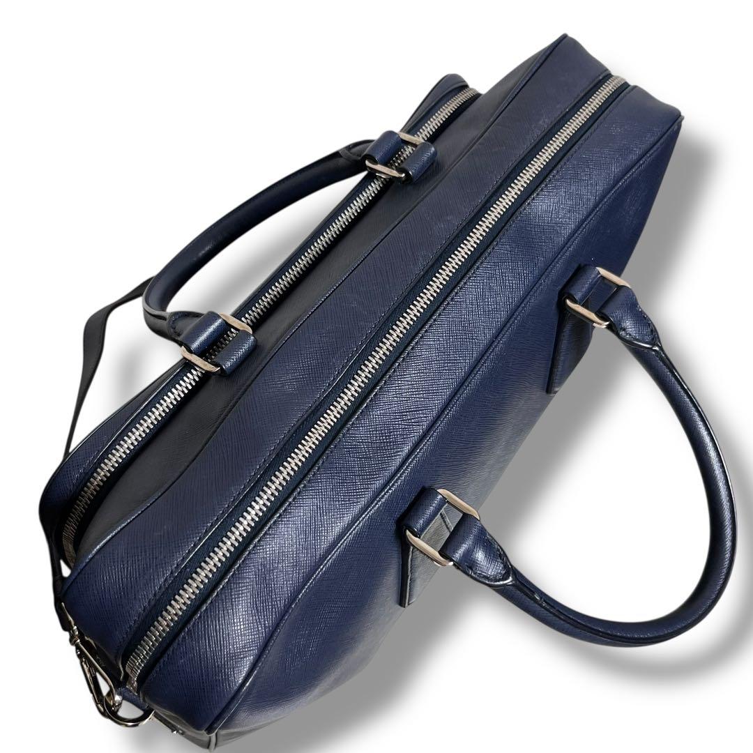 プラダ 現行 ネイビー レザー ビジネスバッグ サフィアーノ