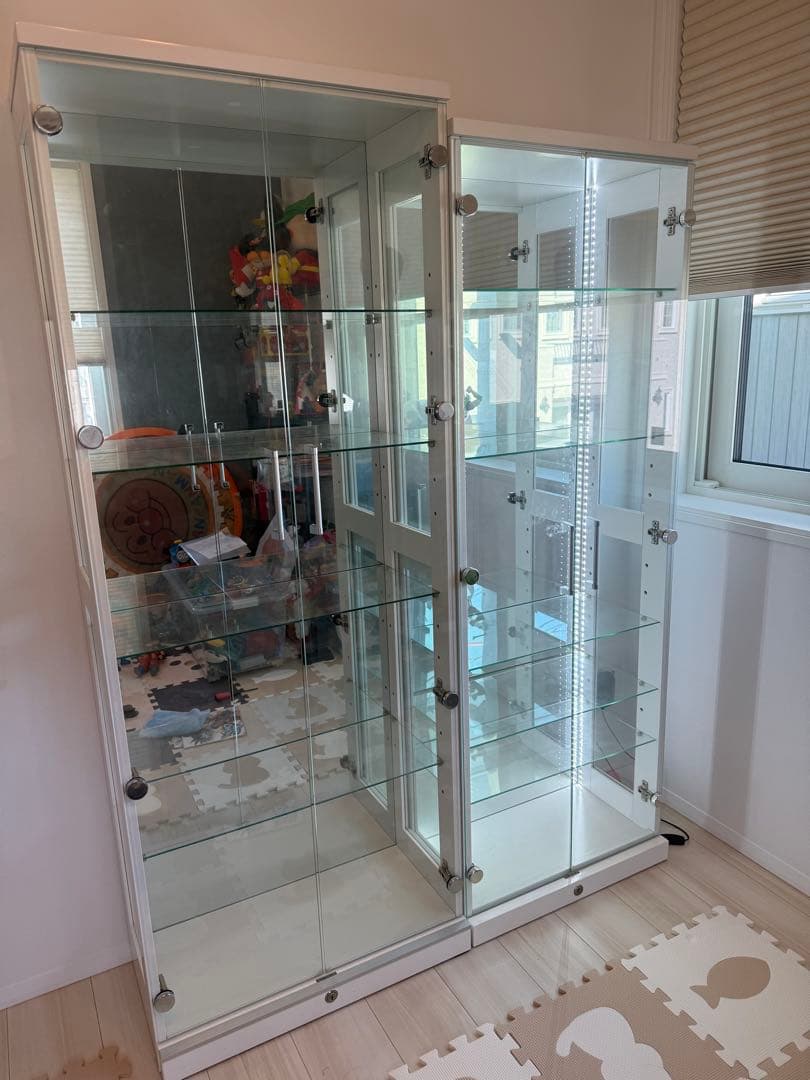 ねぎたま】鍵・LED・背面鏡付きガラスショーケース