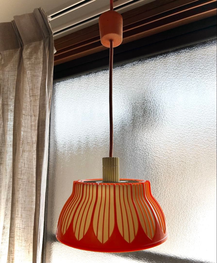 昭和レトロオレンジ フラワーモチーフ ペンダントライト電傘ナショナル松下電工