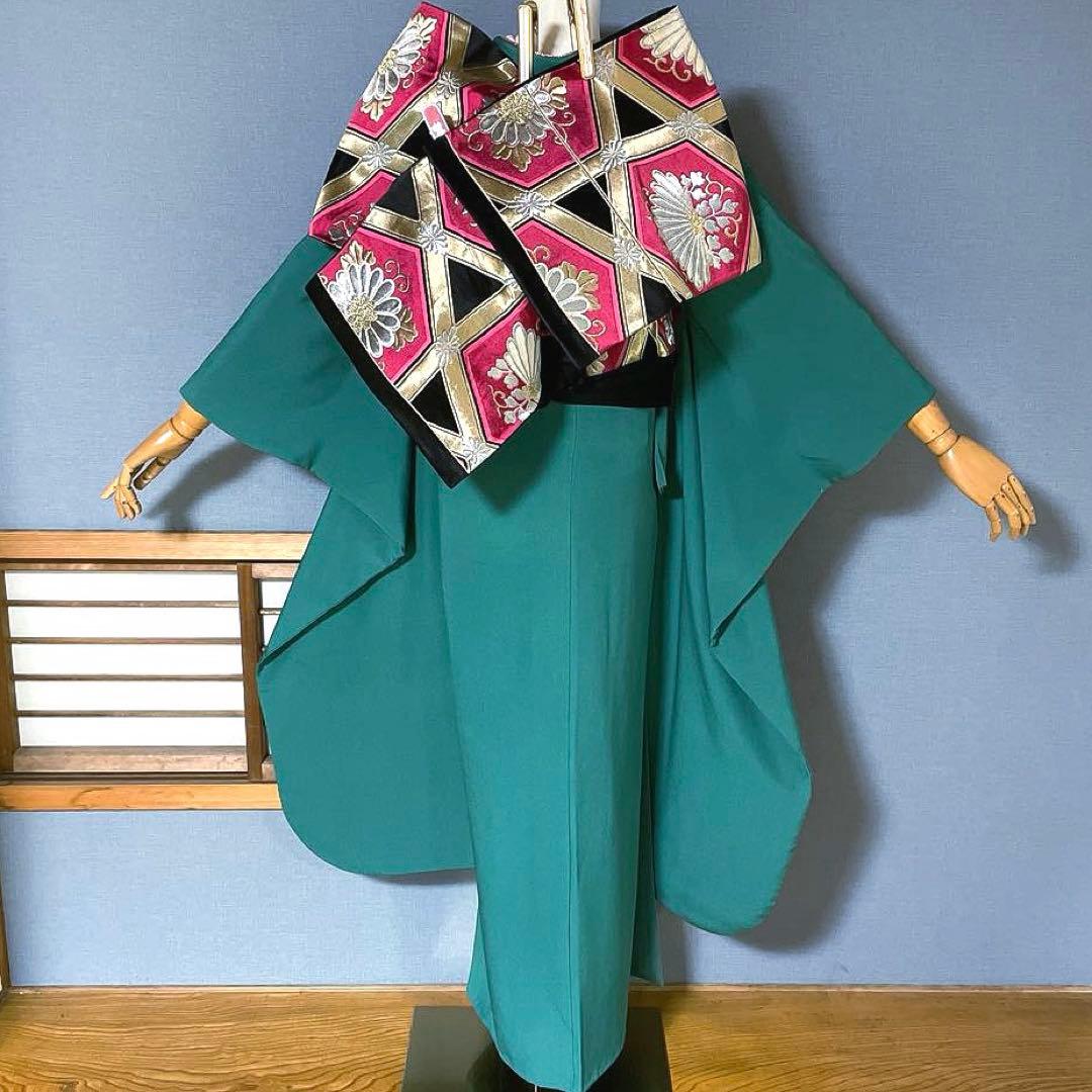 振袖フルセット　あさぎ色　無地　成人式振袖　振袖　正絹　クールビューティー