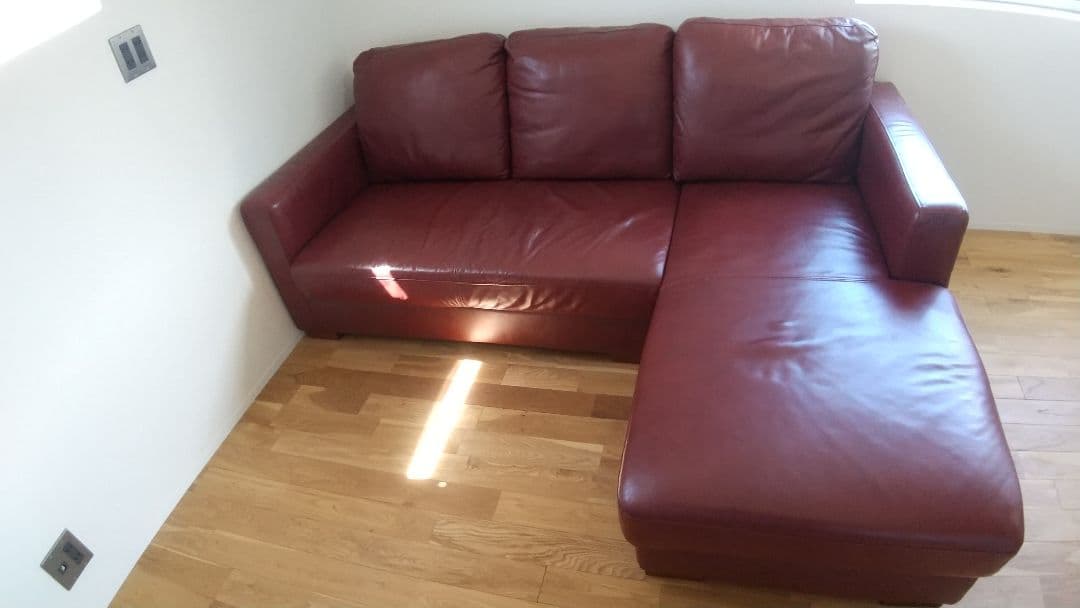 ワインレッド 本革 カウチソファ① (②と共にご購入下さい！)