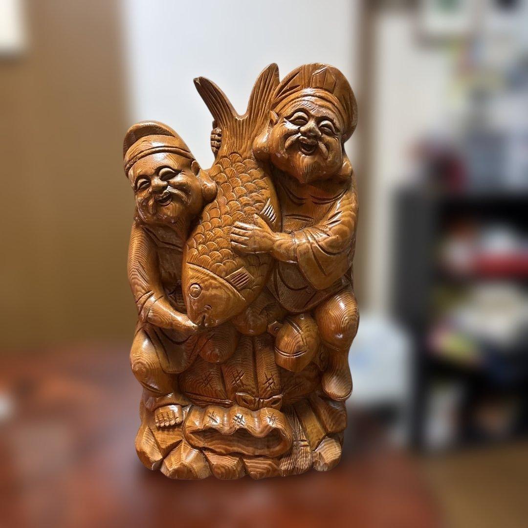 大黒天と恵比寿の木彫り