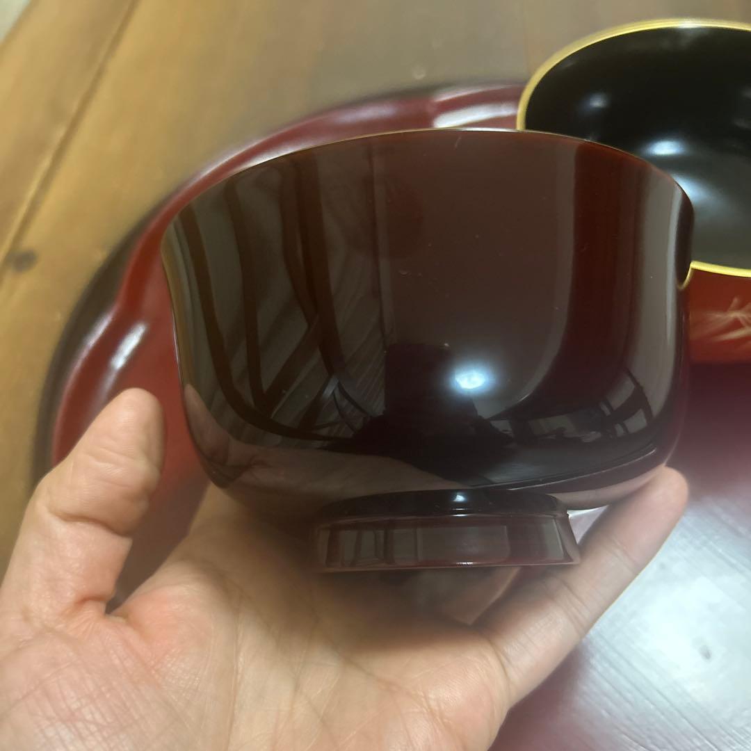 京都平安象彦　天然木　本漆塗　蒔絵　金箔　金彩　笹　夫婦椀