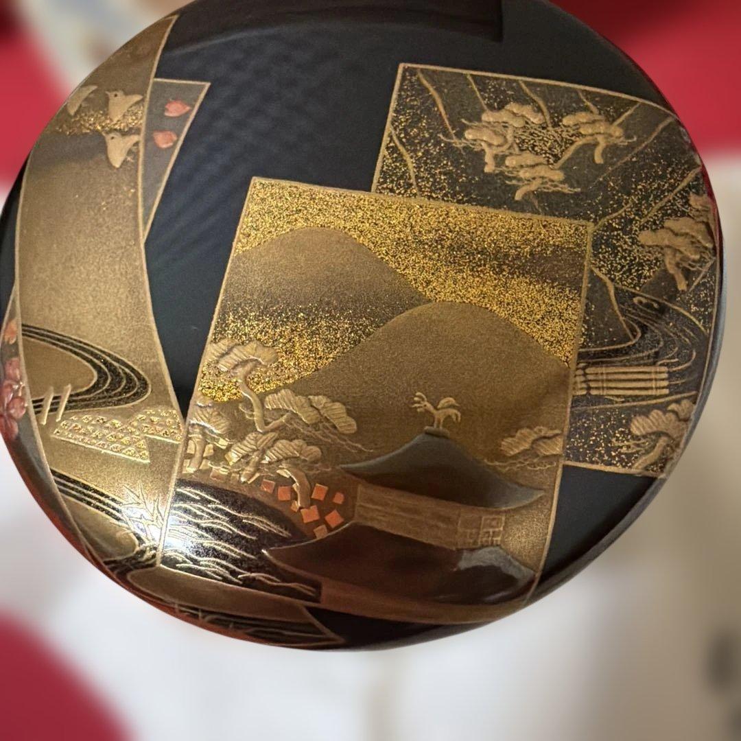 茶道具　棗　内梨子地　誰か袖　蒔絵　前端雅峰作　供箱