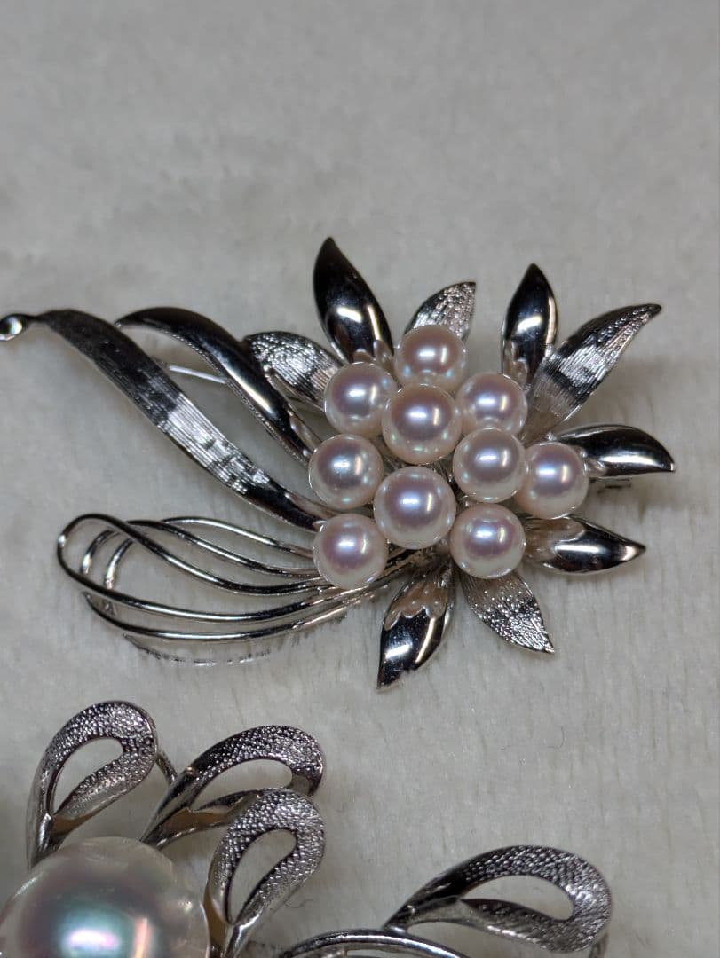 アコヤ真珠　あこや　ミキモト　ブローチ　帯留め　白蝶真珠　マベパール　ネックレス