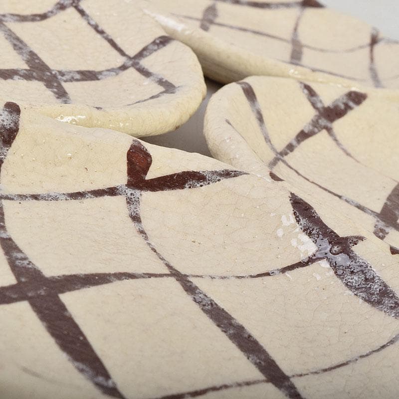 北大路魯山人作　網目文　銘々皿　五客　銘「磯風」　清水公照極め箱　M　R9391