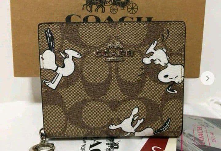 新品未使用コーチ二つ折り財布スヌーピーブラウンレディースメンズ送料無料即日発送