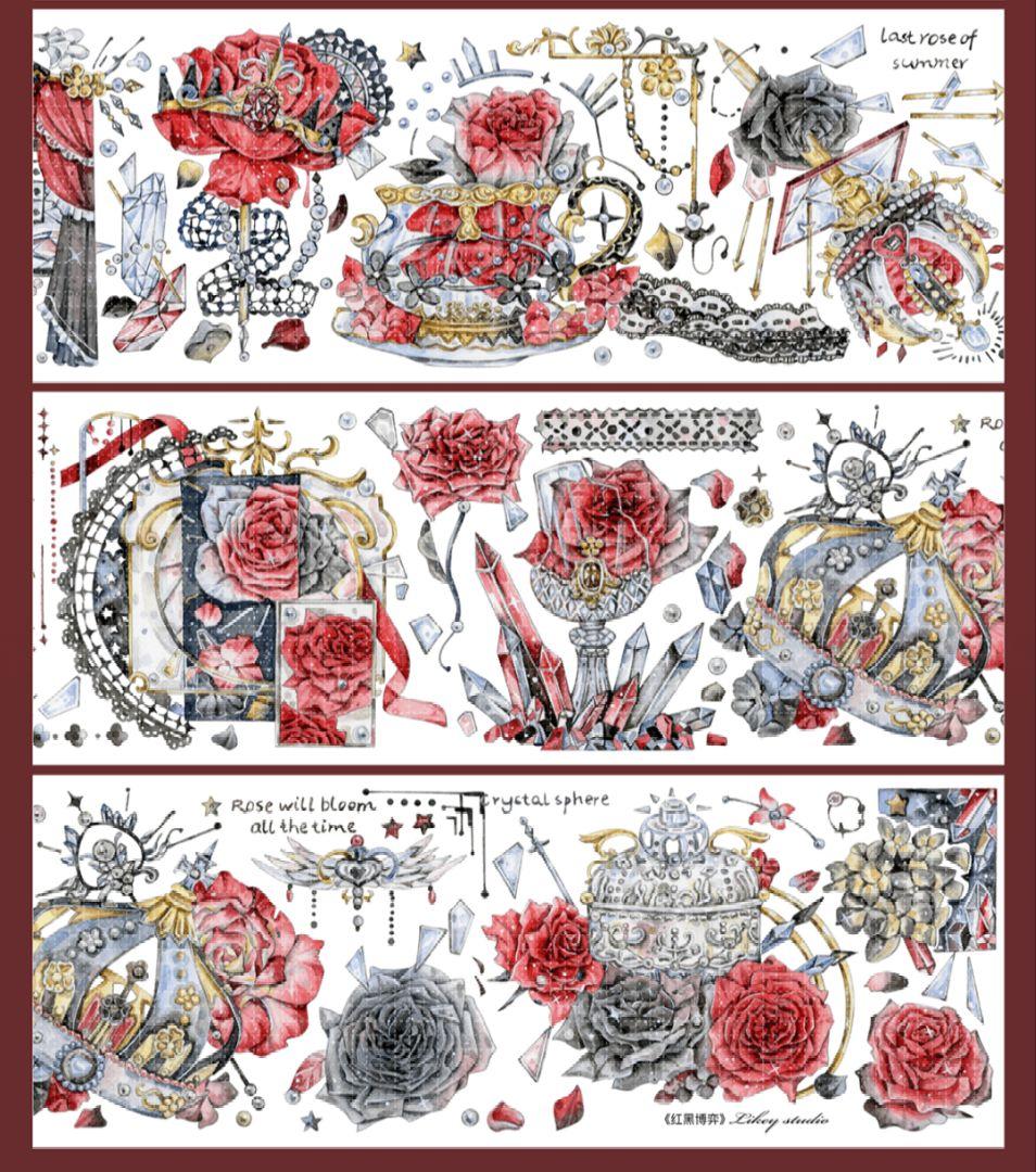 巻売 577★ 海外 マスキングテープ マステ PET 装飾 花 薔薇 贝壳光