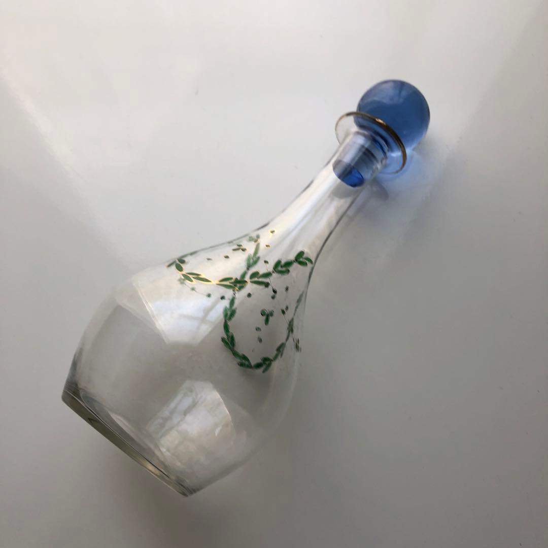 古いデカンタ　ガラス瓶　植物柄　フランス　アンティーク　デキャンタ　no.154