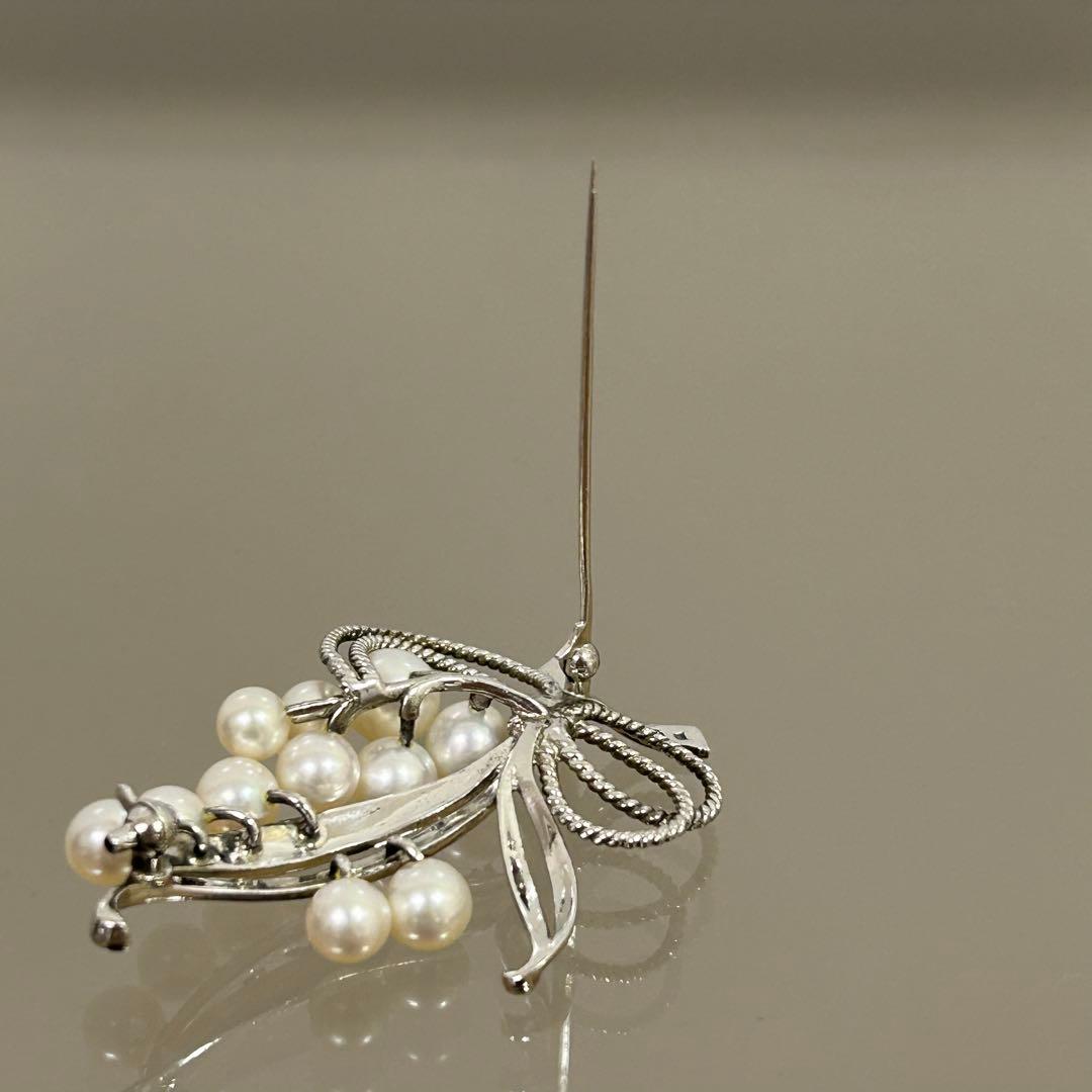 ミキモト アコヤ本真珠 11粒 パール ブローチ silver シルバー リボン