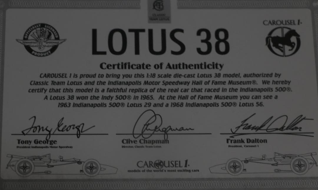 カルーセル１製　ロータス３８　1／１８　１９６５インディー５００優勝車Ｊクラーク